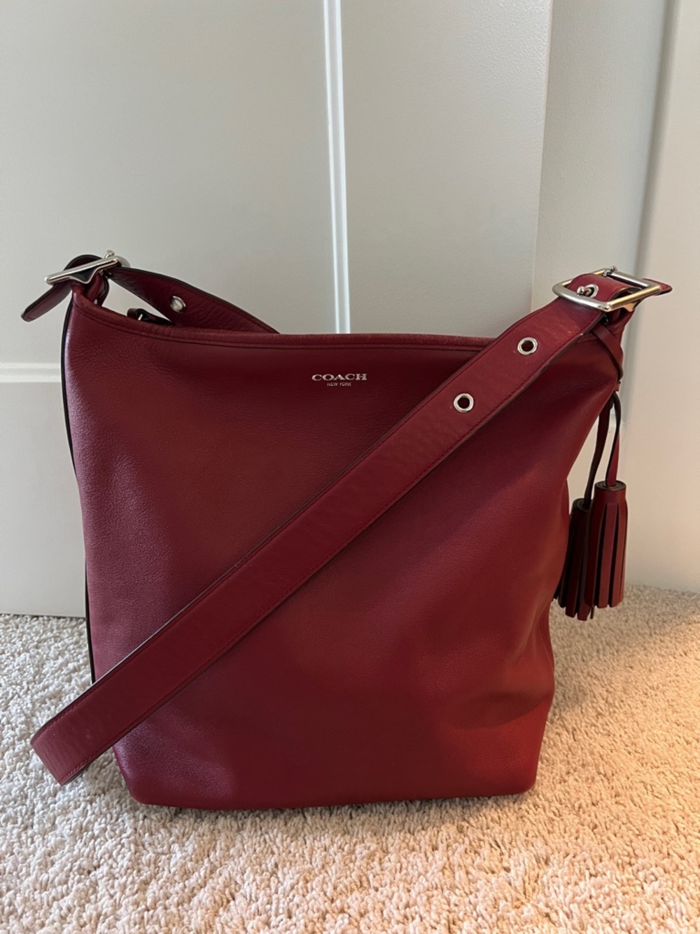 Coach Red Leather Hobo Shoulder Bag with Tassel
